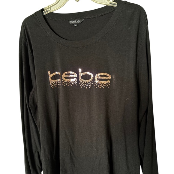 Bebe Long Sleeve Cotton Top with Copper Sequins spelling bebe - 3X - Picture 2 of 8
